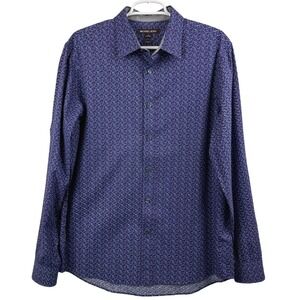 MICHAEL KORS Men's Blue‎ Printed Classic Fit Long Sleeve Button Down Shirt Large